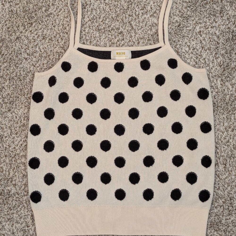 Maeve Cream Tank Top with Black Polka Dots
